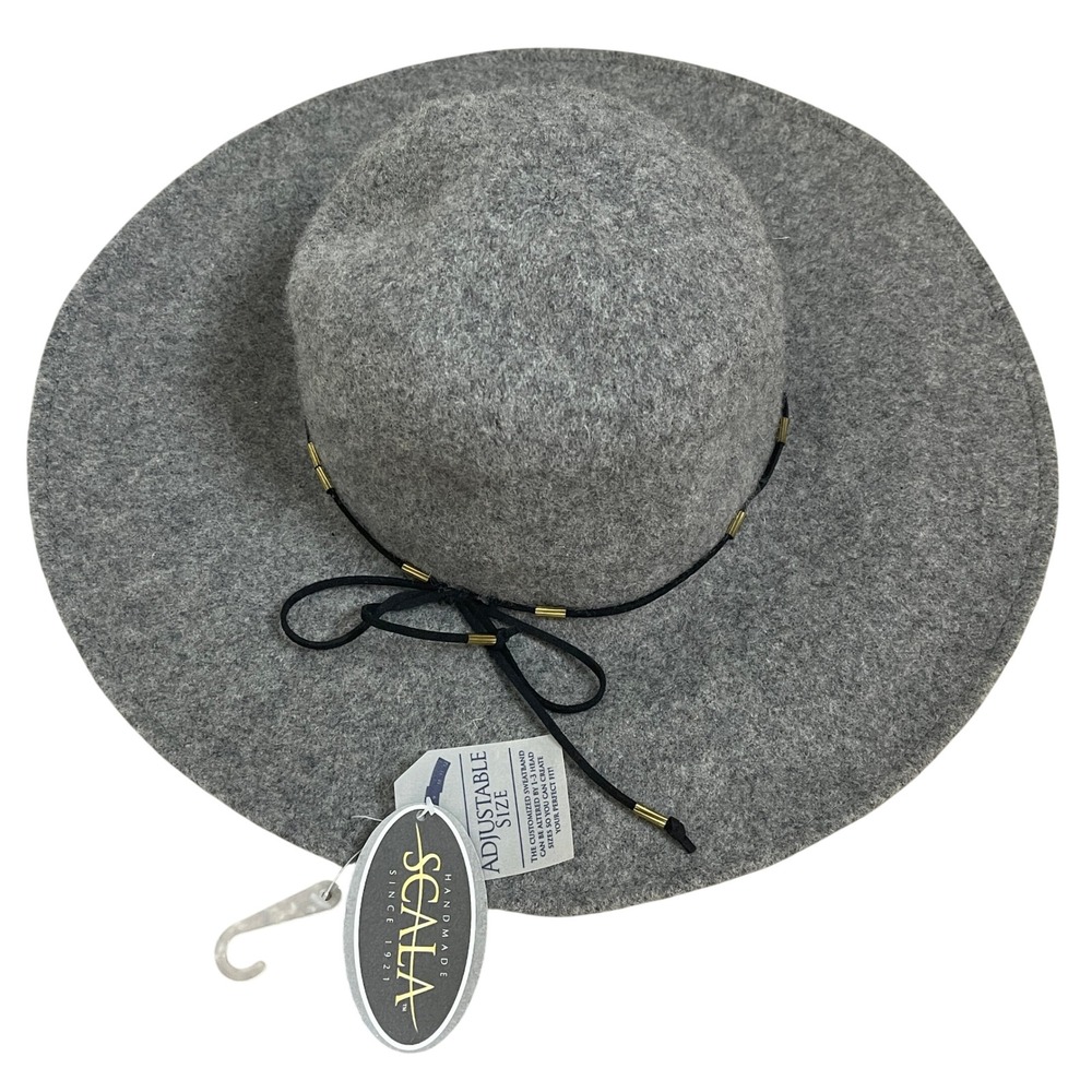 Scala Grey Wool Felt Wide Brim Floppy Hat Adjustable Size Handmade Since 1921